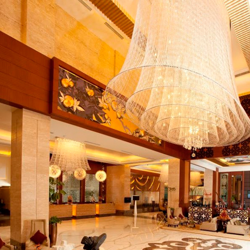 Large hotel lobby restaurants long chain chandeliers wedding crystal chandelier