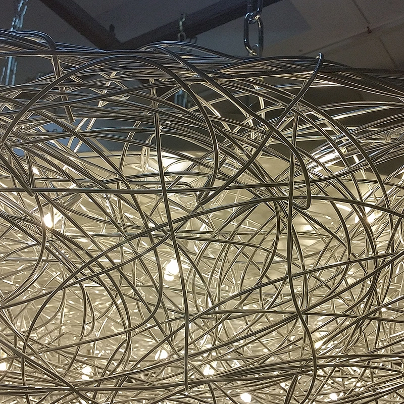 Modern pendant light dining room hotel large luxury handcrafted aluminum mesh wire ceiling lamp
