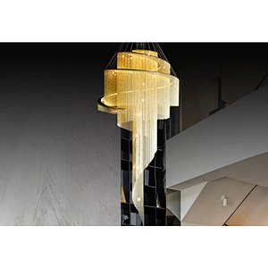 Large Living Room Villa Exhibition Hall Golden Ceiling Crystal Chandelier Hotel Project Tassel Revolving Staircase Chandelier