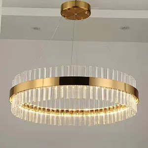 Modern simple and fashionable living room dining room bedroom ring crystal Fish line pendant lamp