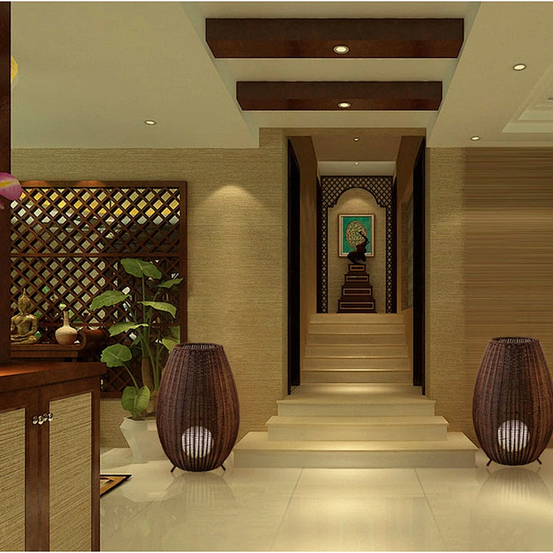 Modern unique hotel Living room bedroom rattan standing table floor lamp