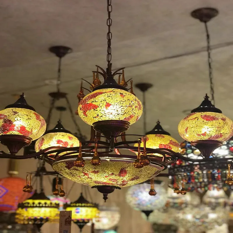 Custom Hotel Lighting Hotel Villas are decorated with Moroccan style glass chandeliers and chandeliers