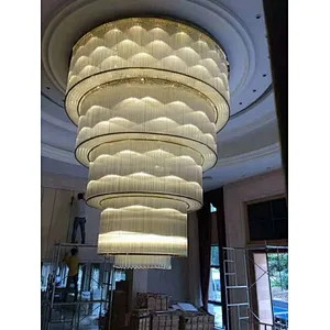 Luxury Column Crystal Stairs Modern Pendant Chandelier Light For Hotel