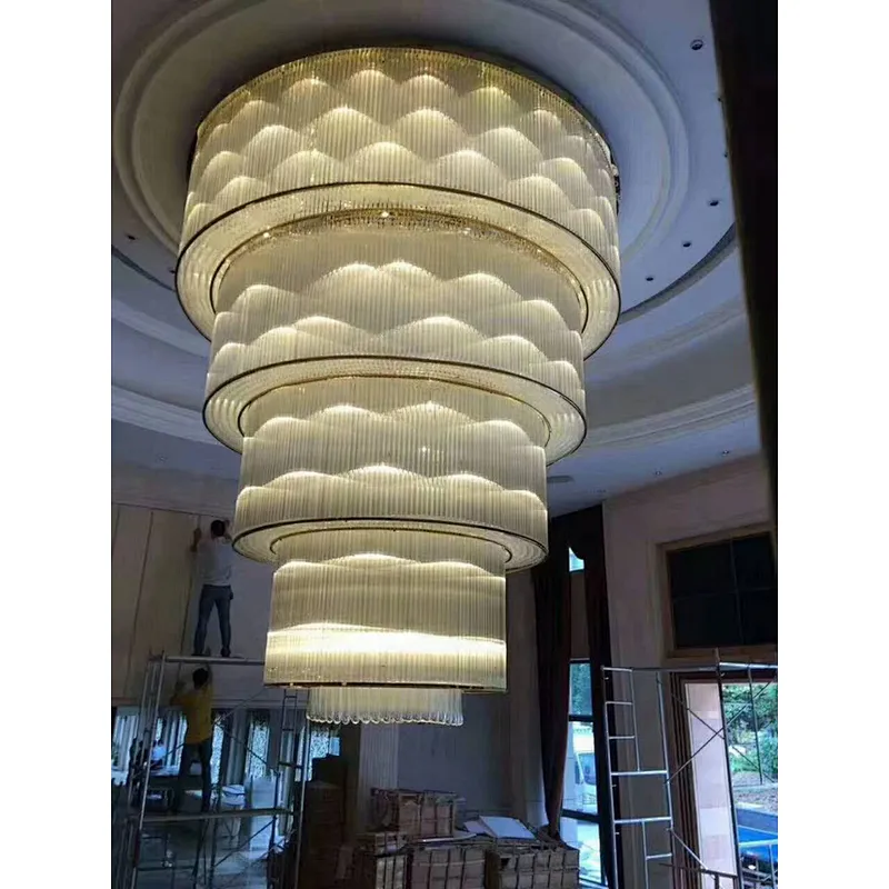 Luxury Column Crystal Stairs Modern Pendant Chandelier Light For Hotel