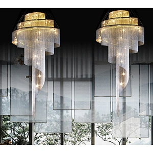 Large Living Room Villa Exhibition Hall Golden Ceiling Crystal Chandelier Hotel Project Tassel Revolving Staircase Chandelier