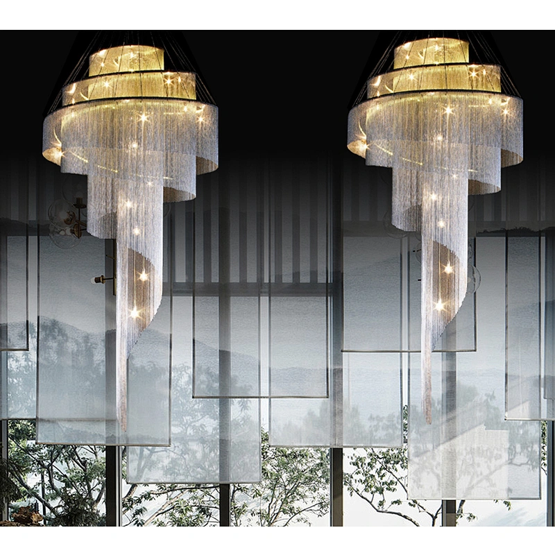 Large Living Room Villa Exhibition Hall Golden Ceiling Crystal Chandelier Hotel Project Tassel Revolving Staircase Chandelier