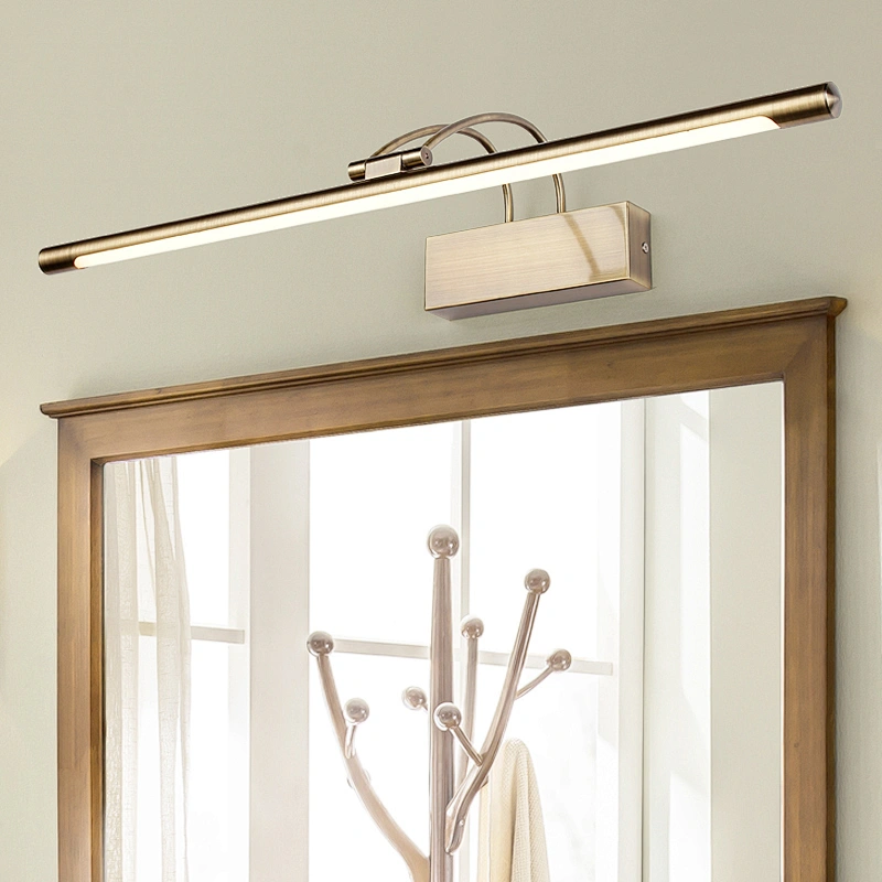 Minimal Nickel Aluminum Waterproof LED IP44 Mirror Wall Light Home Decor Custom Hotel Decor Bathroom Bronze Wall Light