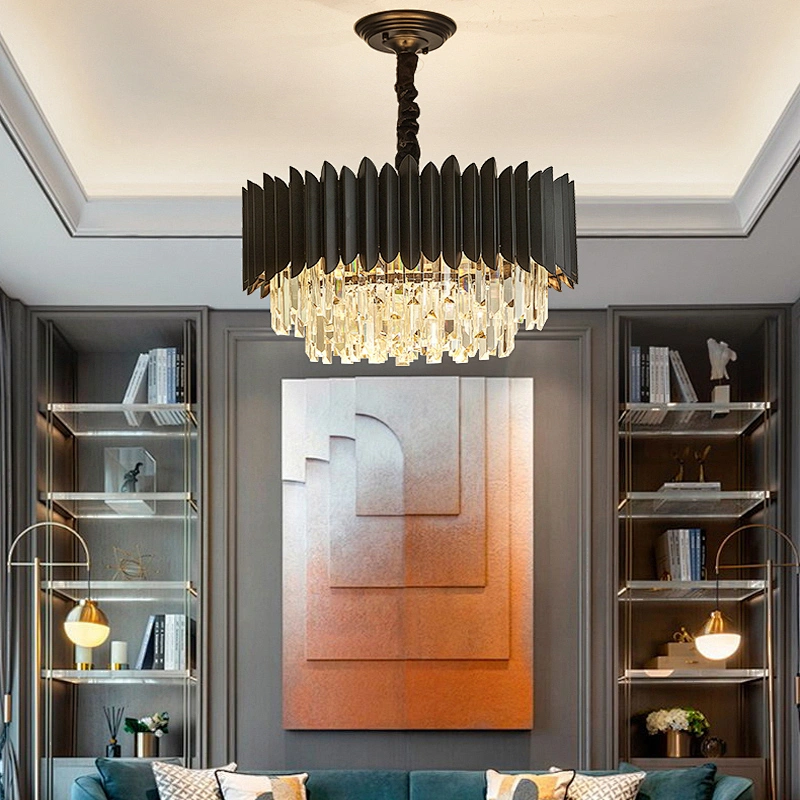 Modern french empire round dining room luxury led stainless steel k9 crystal lights chandelier