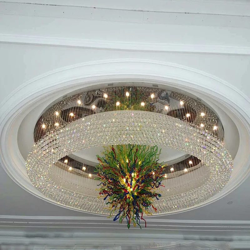 Customized Guzhen Hotel Crystal Ceiling Lighting Big Project Lamp Chandeliers Pendant Lights