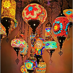 Custom Hotel Iron Lighting Hotel Villa Decorated Moroccan Paid Glass Chandeliers&pendant lights