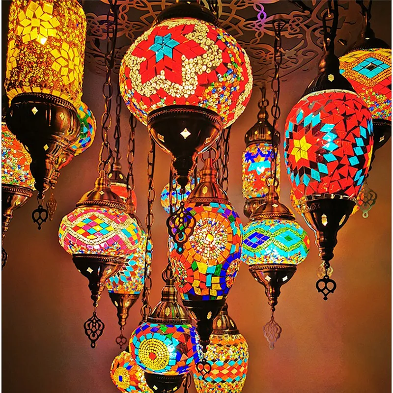 Custom Hotel Iron Lighting Hotel Villa Decorated Moroccan Paid Glass Chandeliers&pendant lights