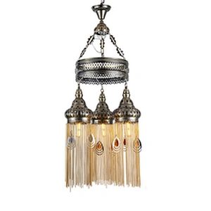 E27*3 15W Featured Hollow out Cafe Restaurant Hotel tassel chandelier Bronzed-Moroccan style handmade iron chandelier