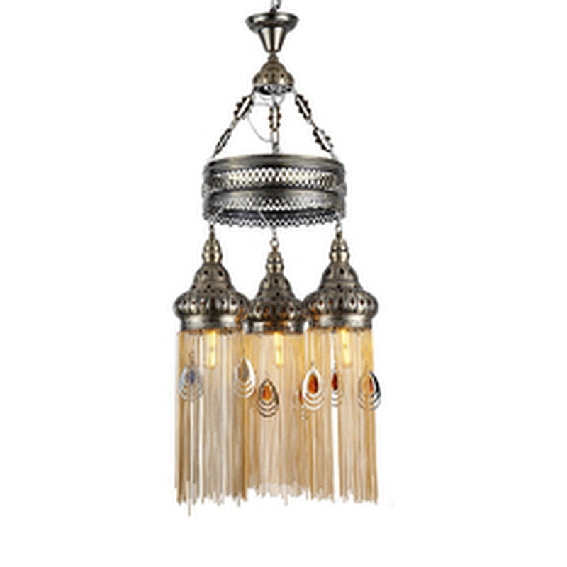 E27*3 15W Featured Hollow out Cafe Restaurant Hotel tassel chandelier Bronzed-Moroccan style handmade iron chandelier