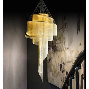 Large Living Room Villa Exhibition Hall Golden Ceiling Crystal Chandelier Hotel Project Tassel Revolving Staircase Chandelier