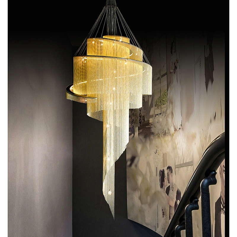 Large Living Room Villa Exhibition Hall Golden Ceiling Crystal Chandelier Hotel Project Tassel Revolving Staircase Chandelier