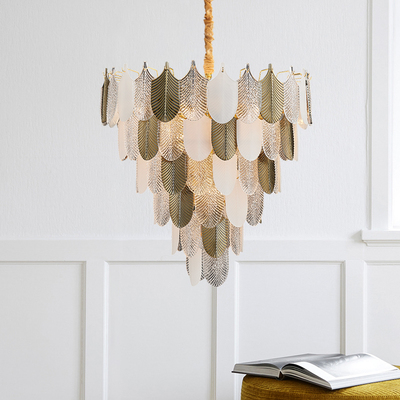 Modern living room leaf glass chandelier  villa dining room duplex building personality stair multilayer lamps and lanterns