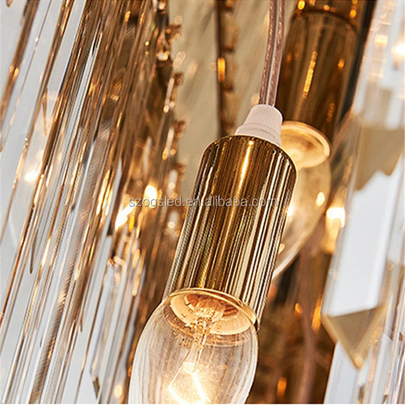 Luxury Golden Metal Clear Crystal Chandeliers Modern Customizable Hotel Large Hanging Crystal Stainless Steel  Chandelier