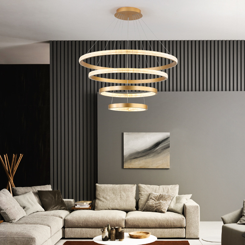 Modern iron living room chandelier luxury villa restaurant atmosphere lighting hotel engineering custom ring chandeliers