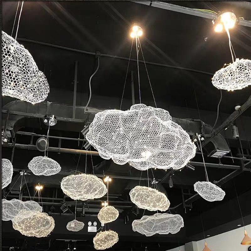 Creative Wire mesh floating clouds pendant lamp lighting light for hotel