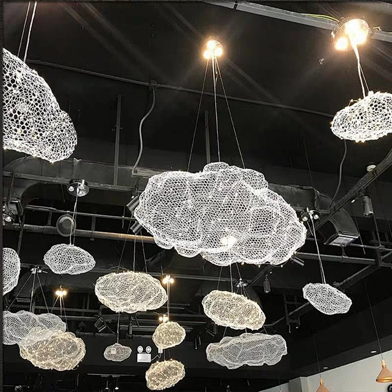 Creative Wire mesh floating clouds pendant lamp lighting light for hotel
