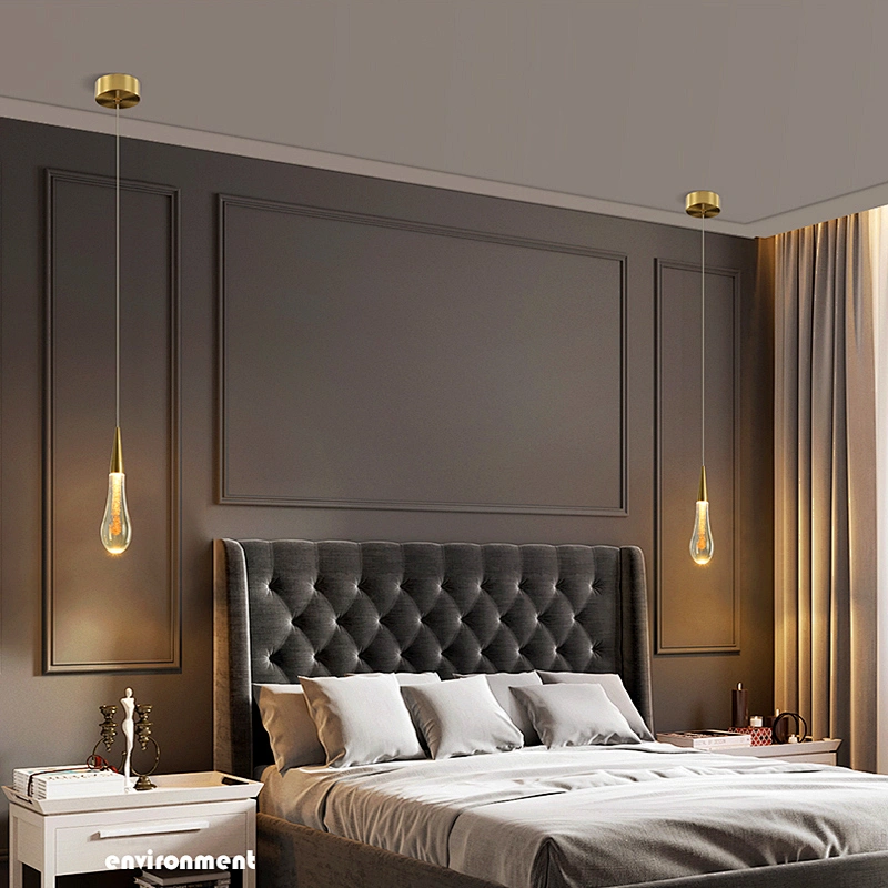 Nordic luxury crystal hotel bedroom bed chandelier contracted restaurant bar front desk water drop stair long chandelier