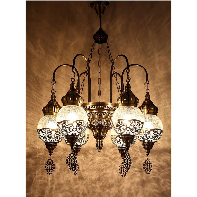Featured glass lampshade hotel chandelier handmade iron hollow chandelier Morocco style chandeliers&pendant lights