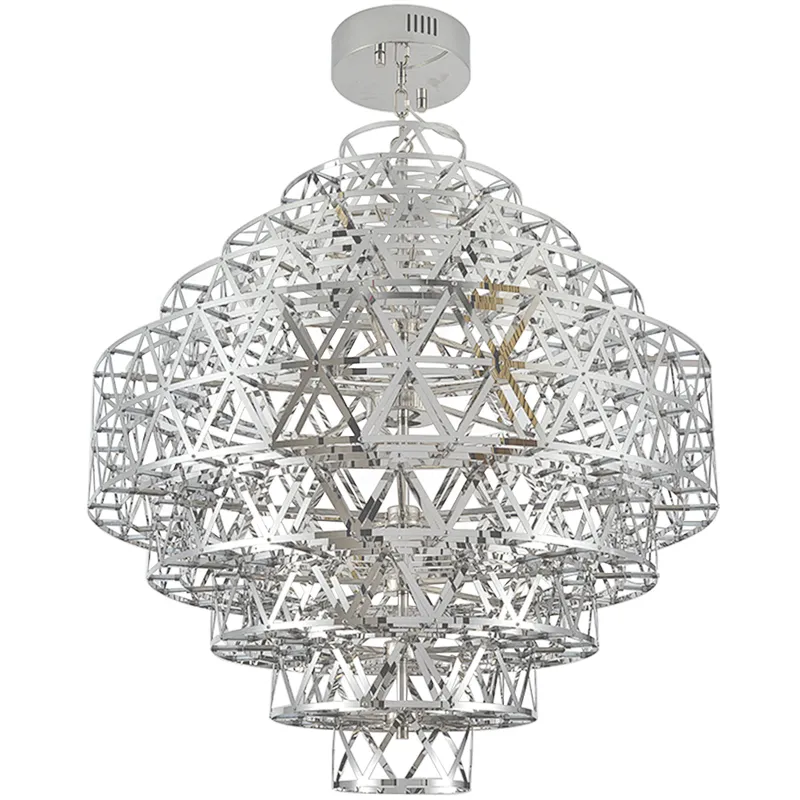 Custom lighting new innovation simple geometry stainless steel led ceiling lights chandelier