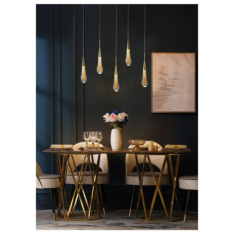 Nordic luxury crystal hotel bedroom bed chandelier contracted restaurant bar front desk water drop stair long chandelier