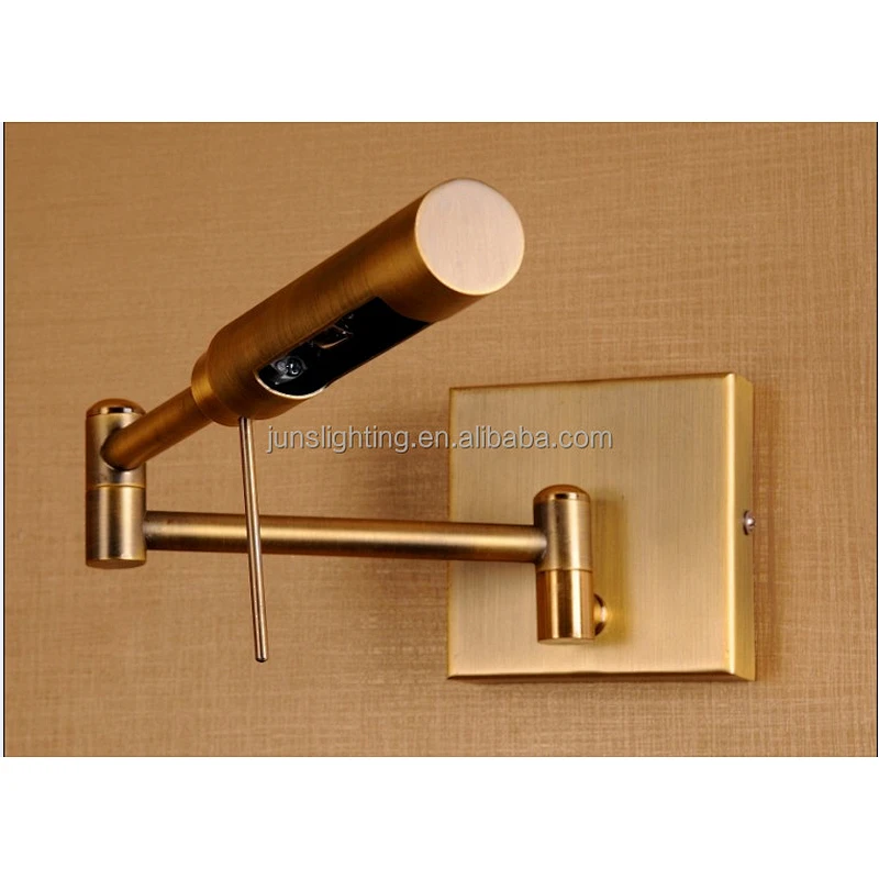 Antique Brass Rotatable Bedside Led Wall Lamp With Swing Arm Antique Brass Led Wall Lamps