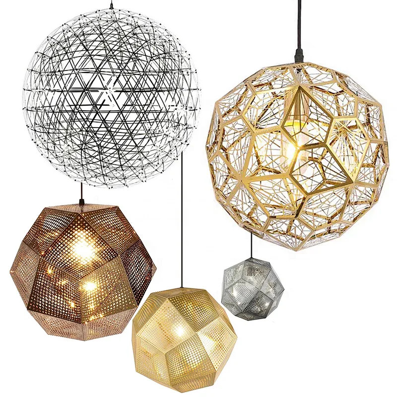 Custom lighting new innovation simple geometry stainless steel led ceiling lights chandelier