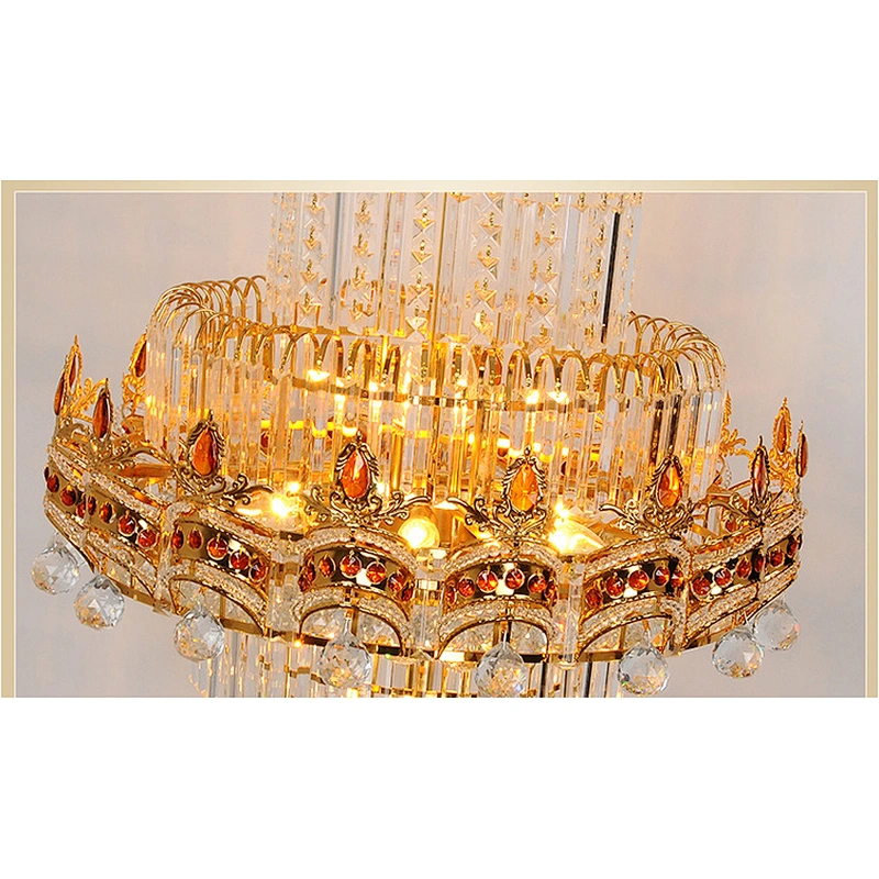 Luxury hotel lobby custom designed iron crystal chandelier European style villa large chandelier staircase long chandelier