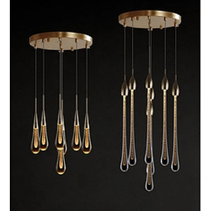 Nordic luxury crystal hotel bedroom bed chandelier contracted restaurant bar front desk water drop stair long chandelier