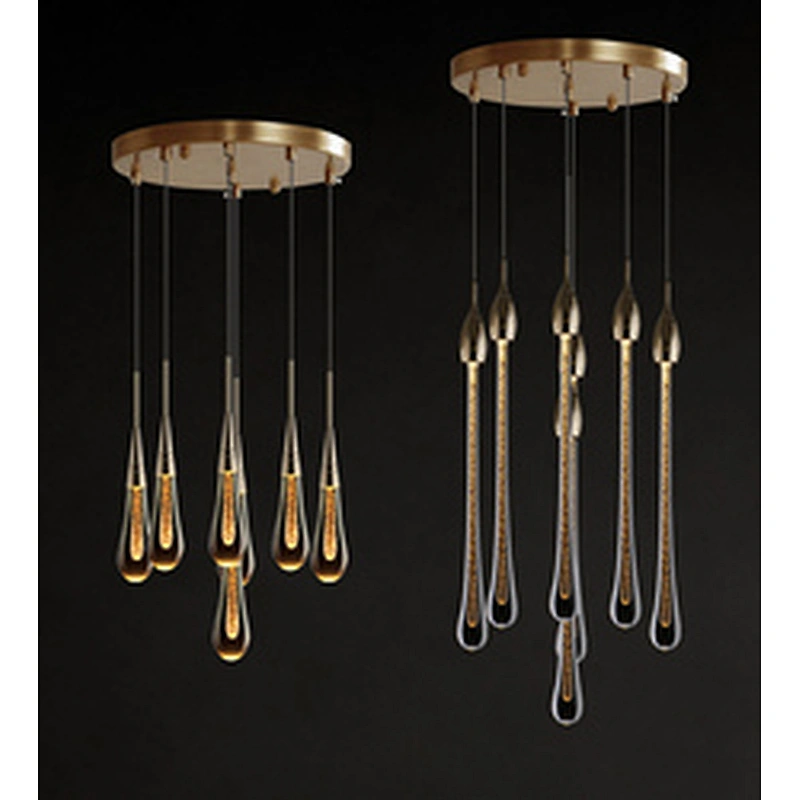 Nordic luxury crystal hotel bedroom bed chandelier contracted restaurant bar front desk water drop stair long chandelier