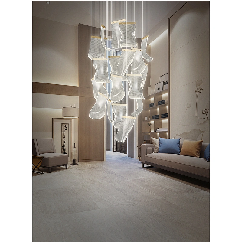 Nordic new dining room ceiling acrylic chandelier  luxury villa light stairs hotel chandelier engineering