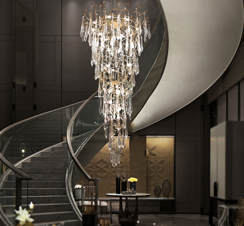 Modern custom designed hotel lobby branch glass chandeliers luxury villa staircase chandeliers