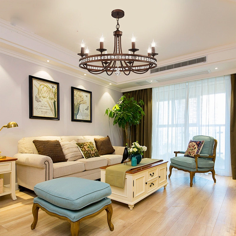 Modern Simple Village Crystal Chandelier Iron Pendant Light For Living Room