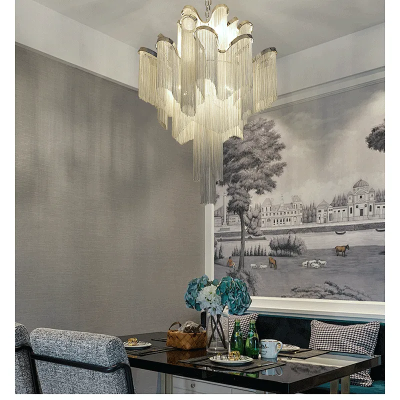 Modern Luxury Chandeliers Chain Led Ceiling Pendant Lights Creative Tassel Iron Contemporary Hotel,living Room 80 85-265V 2-year