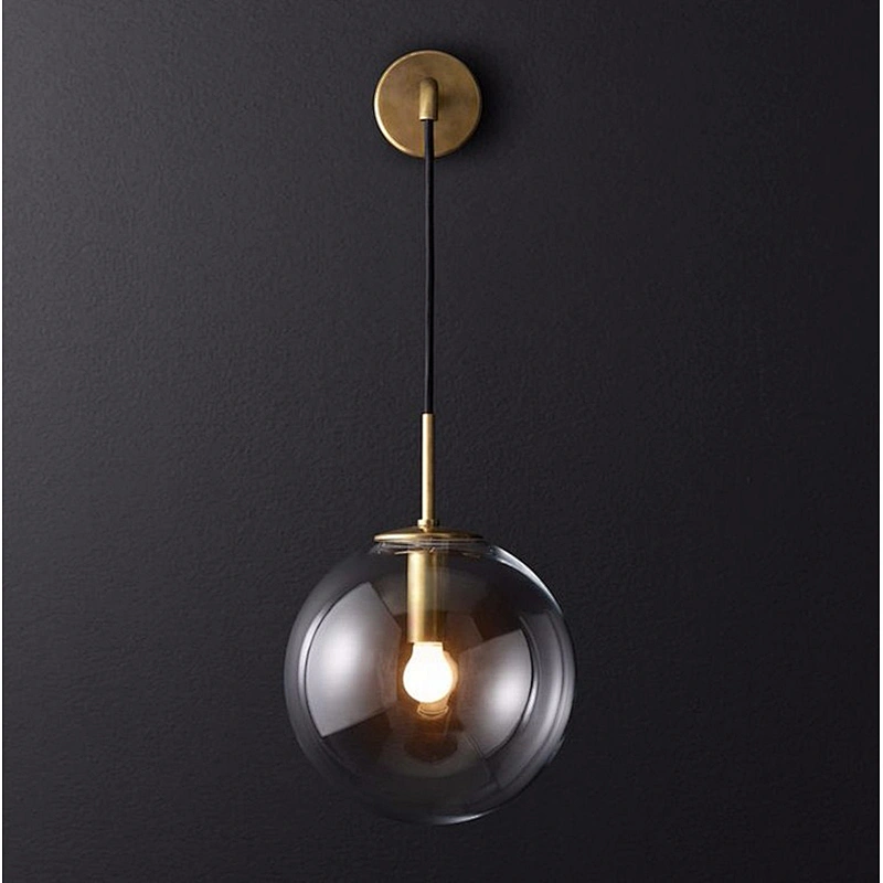 Nordic bedroom bedside living room sofa background wall round glass bulb wall lamp