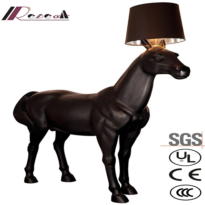 Tall And Big Horse Statue Led Floor Lamp With Conic Fabric Shade Unique Floor Lights