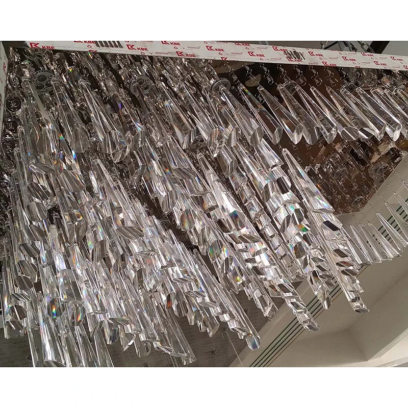 Large Rectangular Crystal Raindrop Chandelier Prisms For Hotel Lobby Pendant Lights