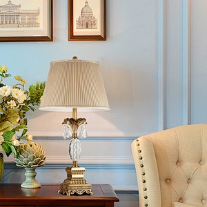 Modern Hotel Bedside Gold Luxury Crystal Table Lamp Fabric Desk Lamps