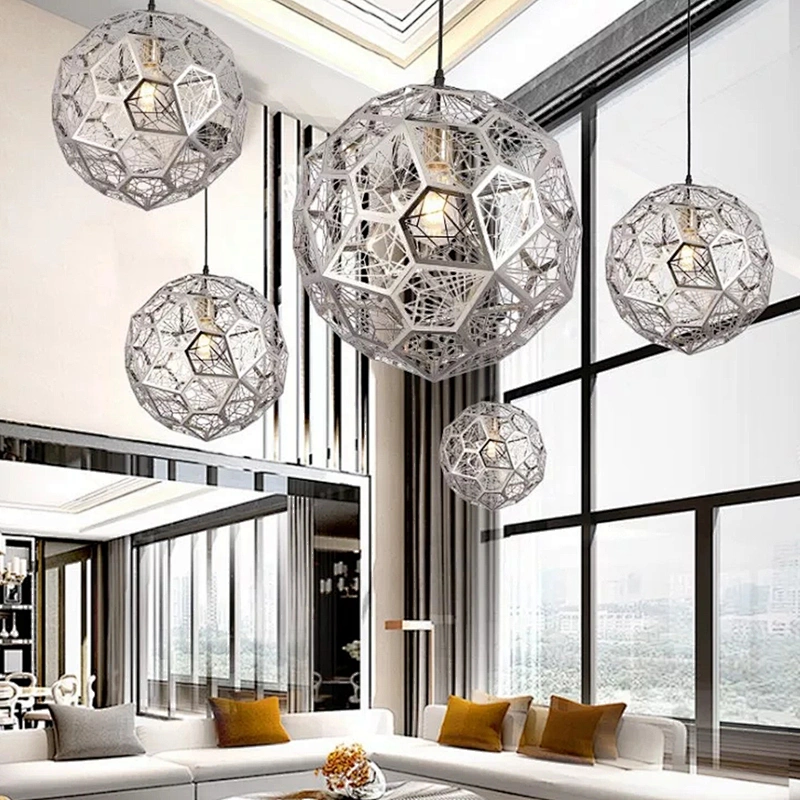 Modern nordic lighting fixtures stainless steel metal ball gold geometric pendant lamp chandelier