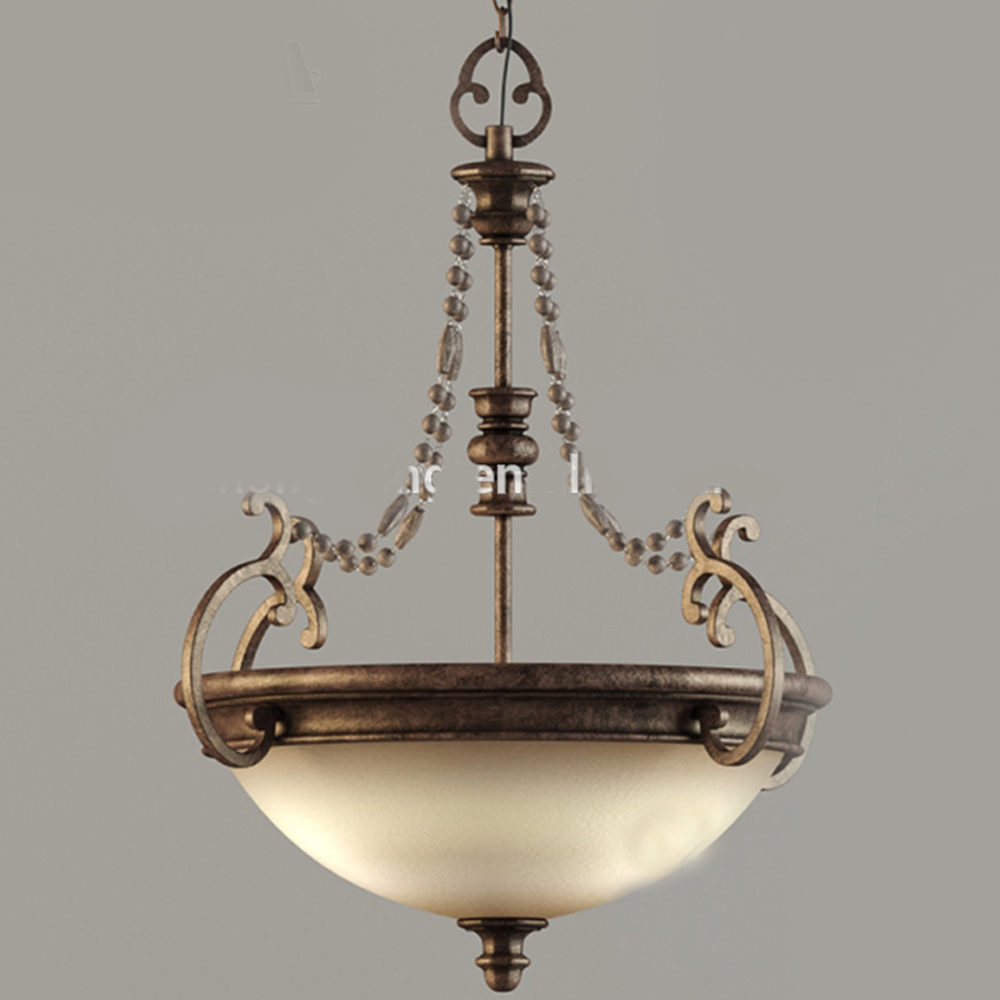 Classic Retro Glass Shade Iron Chandelier Pendant Lamp for Villa