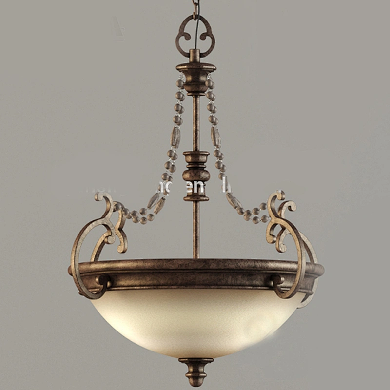 Classic Retro Glass Shade Iron Chandelier Pendant Lamp for Villa