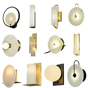 Modern indoor nordic hotel brass marble luxury bedside reading light wall lamp