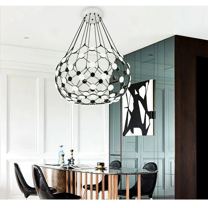 Modern White And Black Net Pendant Light Acrylic White Oval Led Pendant Lighting