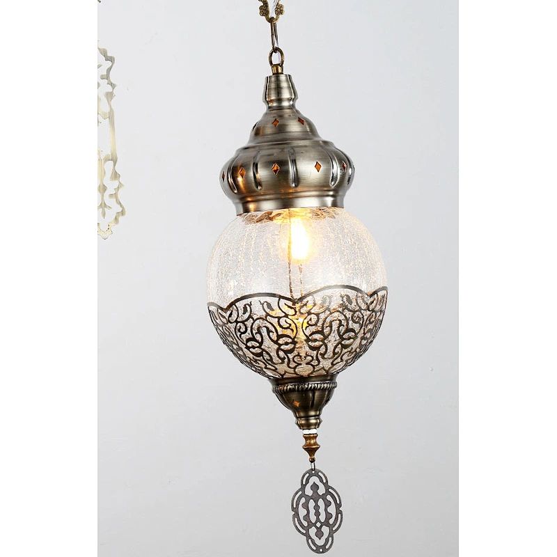 E27 15W Coffee Lamp Handmade Ice Cracked Glass System Hollow Chandelier Morocco&Turkish Double Headed Chandelier