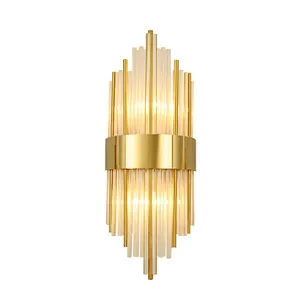 Modern Indoor Nordic Hotel Brass Crystal Luxury Bedside Indoor Marble Wall Lamp