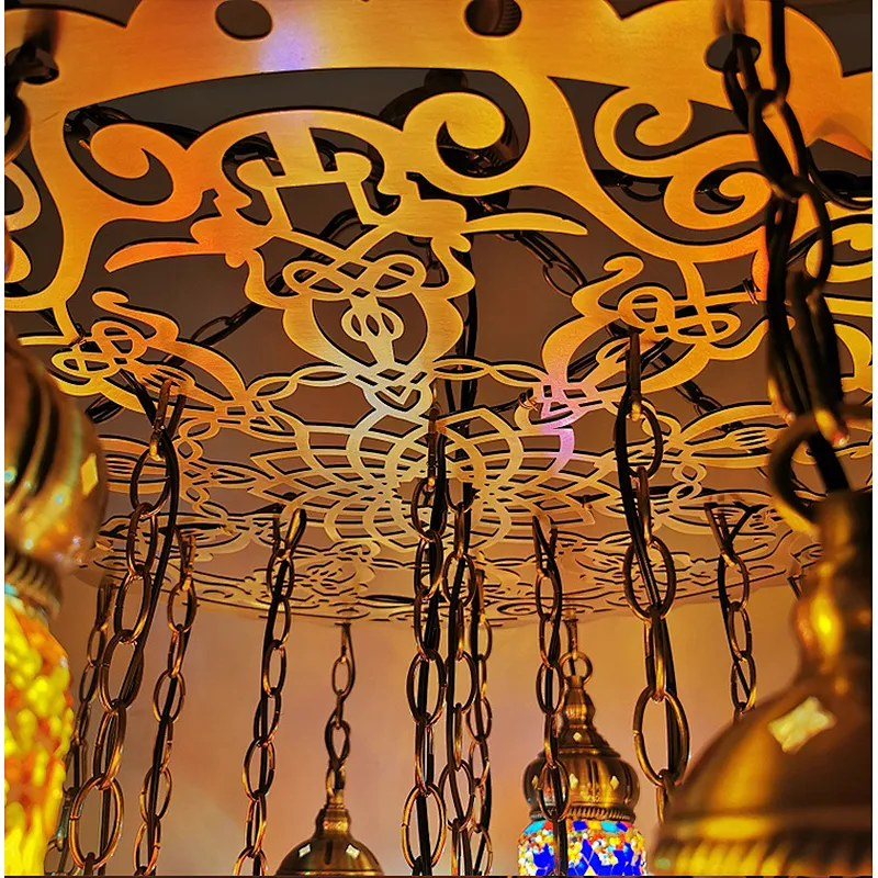 Custom Hotel Iron Lighting Hotel Villa Decorated Moroccan Paid Glass Chandeliers&pendant lights