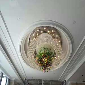 Customized Guzhen Hotel Crystal Ceiling Lighting Big Project Lamp Chandeliers Pendant Lights